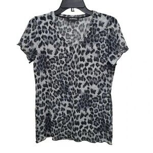 Feathers Women's Gray Black Sheer Mesh Leopard Print S/S Top Australia Size M‎